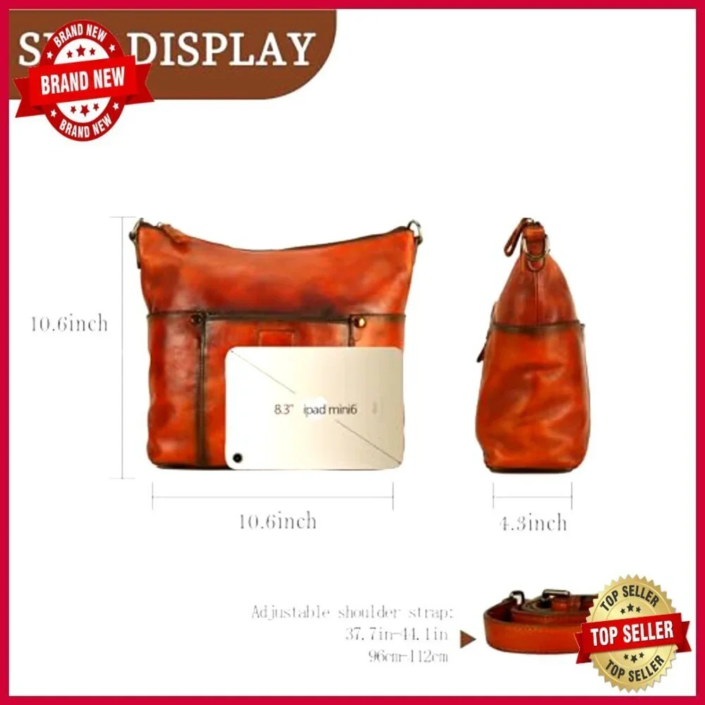 Genuine Leather Hobo Crossbody Bag Adjustable Strap Multiple Pockets